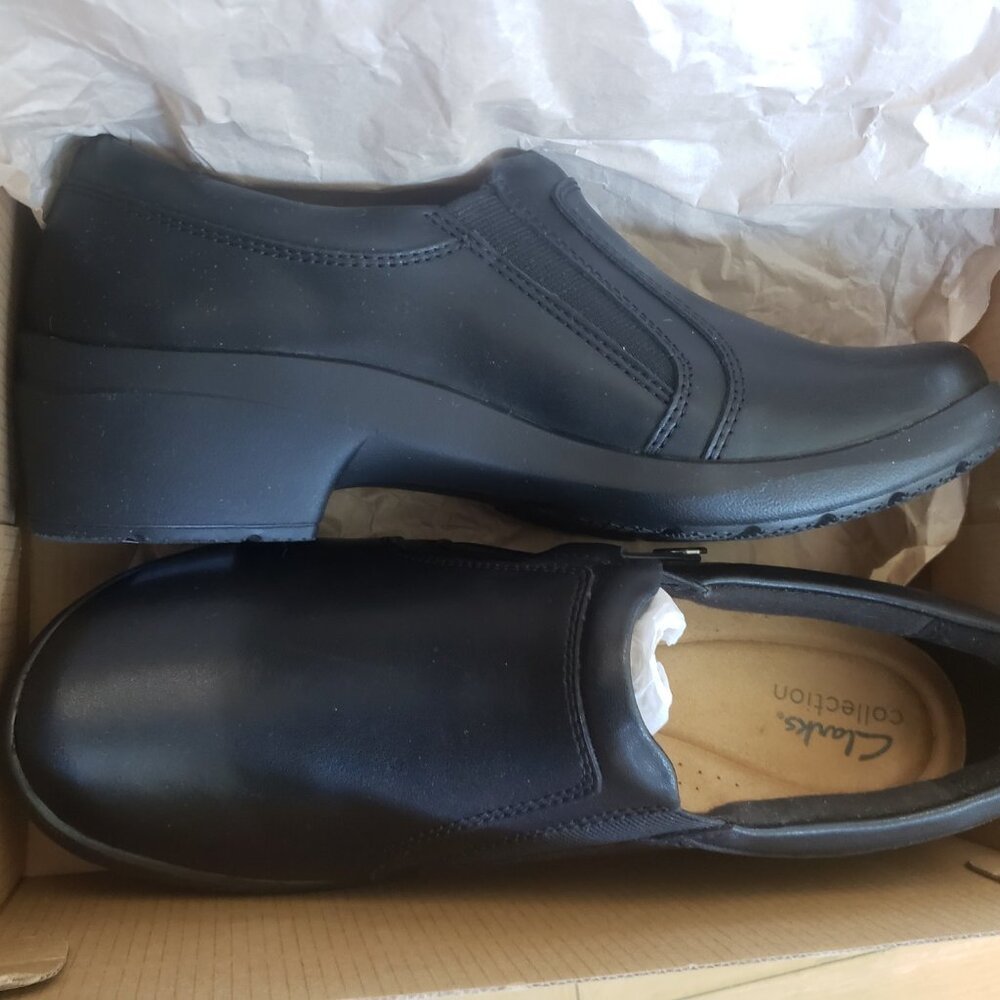 Clarks Black Slip on Shoes Size 8 Wide